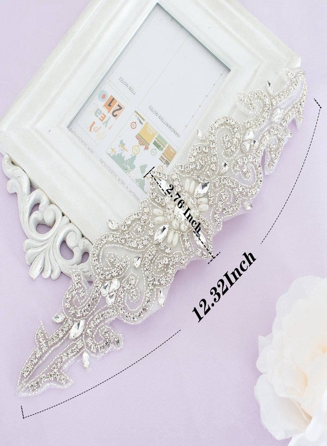 Pardecor Wedding Dress Sash Wedding Belt Rhinestone Belt Bridal Trim Rhinestone Applique Dress Belt Crystal Sash Accessories (204 Silver) - Image 3